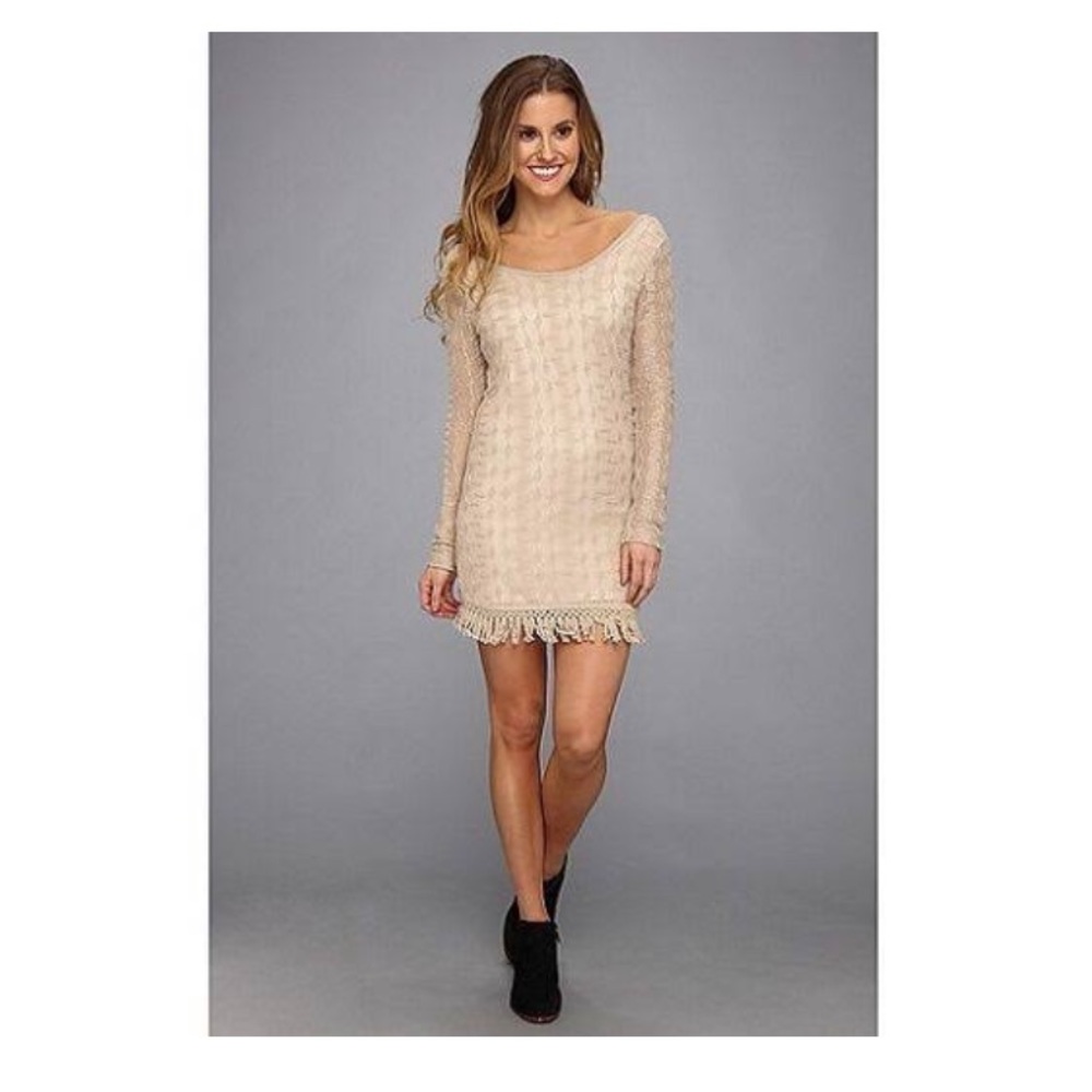 Rip Curl Tan/Cream Knit Allover Bodycon Dress with Backless Tie Size Medium